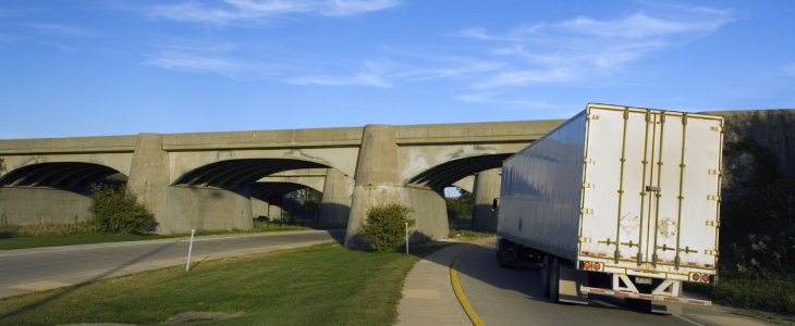 Truck going underneath an overpass in Virginia